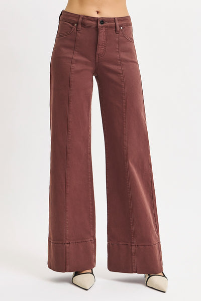 perry tummy control mid rise wide leg jeans | choco brown