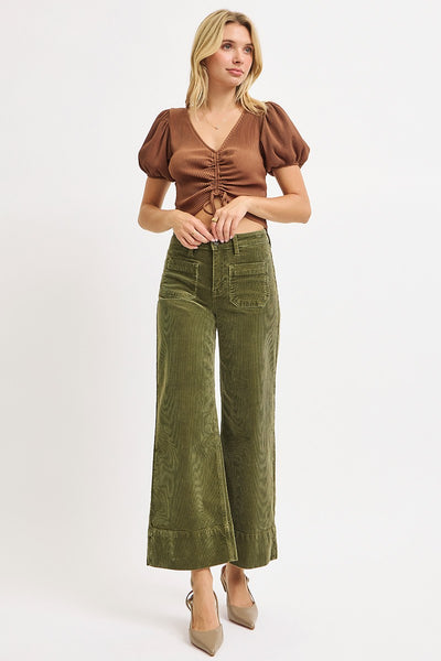 landyn high rise wide leg patch pocket corduroy jeans | moss