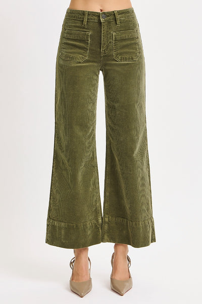 landyn high rise wide leg patch pocket corduroy jeans | moss