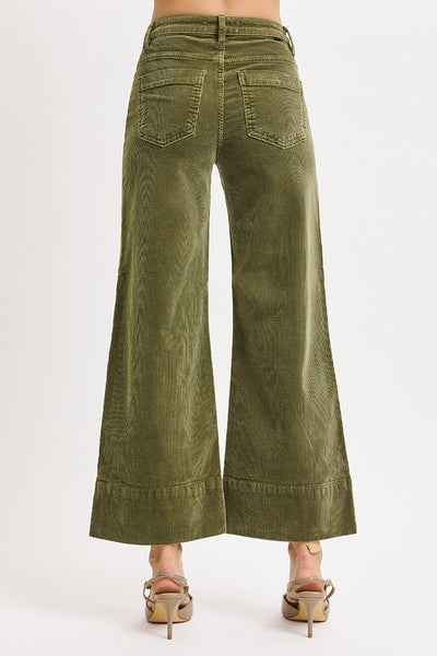 landyn high rise wide leg patch pocket corduroy jeans | moss