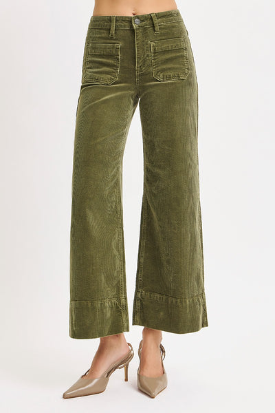 landyn high rise wide leg patch pocket corduroy jeans | moss