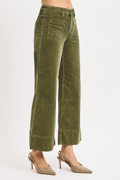 landyn high rise wide leg patch pocket corduroy jeans | moss