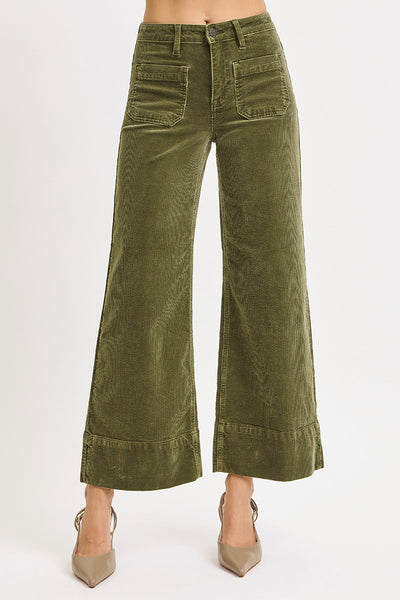 landyn high rise wide leg patch pocket corduroy jeans | moss