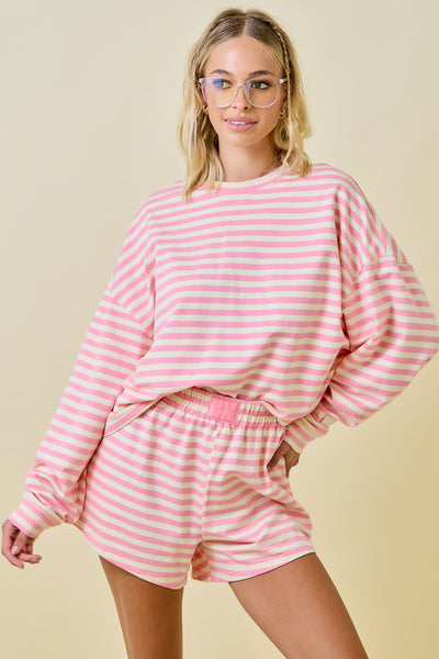 my way of life striped terry lounge set | pink + cream