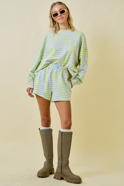 my way of life striped terry lounge set | blue + lemon