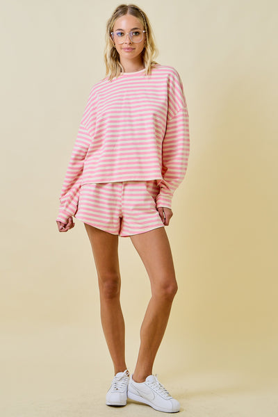 my way of life striped terry lounge set | pink + cream
