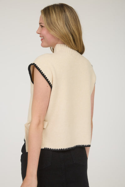 born with it mock neck sleeveless sweater | oatmeal