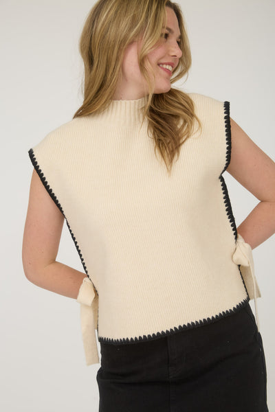 born with it mock neck sleeveless sweater | oatmeal
