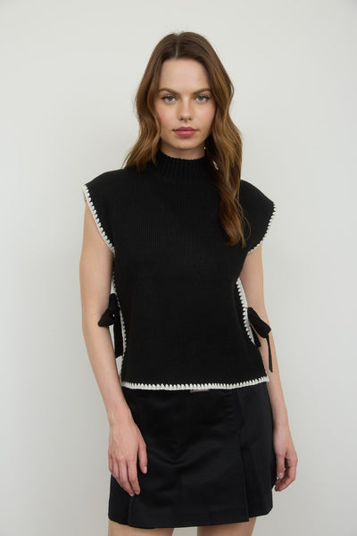 born with it mock neck sleeveless sweater | black