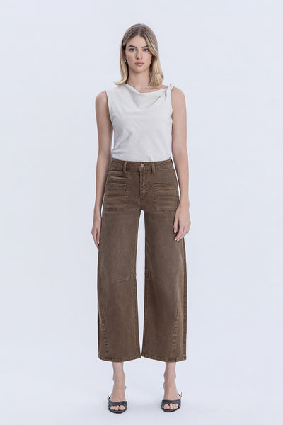 michaela high rise front pocket barrel jeans | coffee