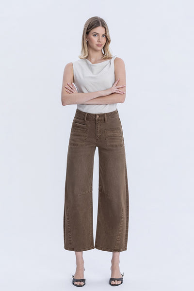michaela high rise front pocket barrel jeans | coffee