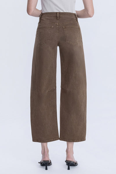 michaela high rise front pocket barrel jeans | coffee