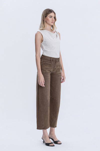 michaela high rise front pocket barrel jeans | coffee