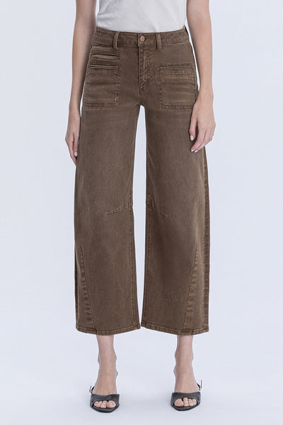 michaela high rise front pocket barrel jeans | coffee