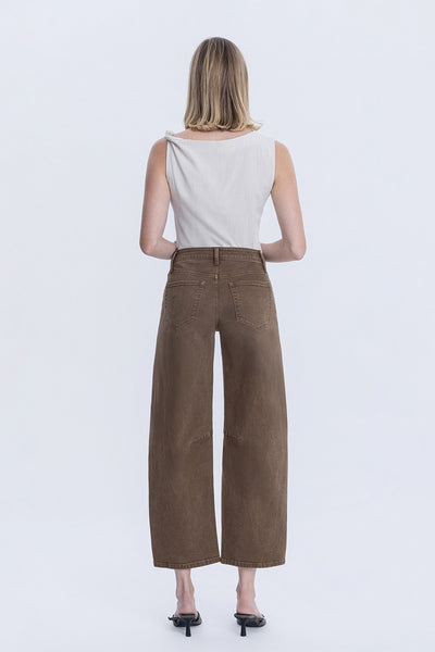 michaela high rise front pocket barrel jeans | coffee