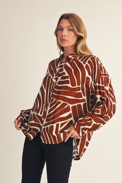 give it a try abstract button down top | toffee