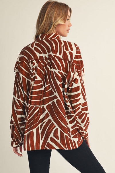 give it a try abstract button down top | toffee