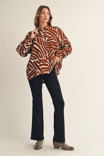 give it a try abstract button down top | toffee