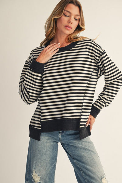 see it through striped pullover | black + white