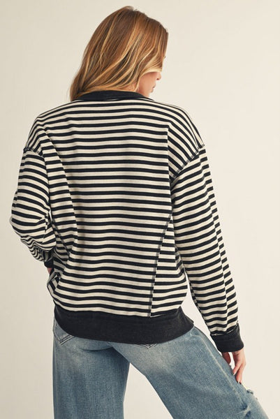 see it through striped pullover | black + white