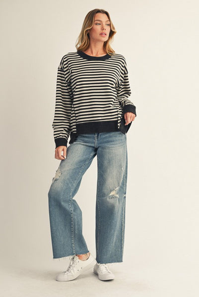see it through striped pullover | black + white