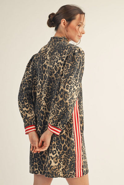 a touch of sass contrast stripe denim dress | leopard