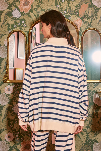 stepping things up striped mock neck top | navy + cream