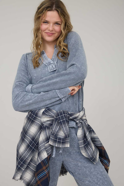 in no rush washed rib top | indigo blue