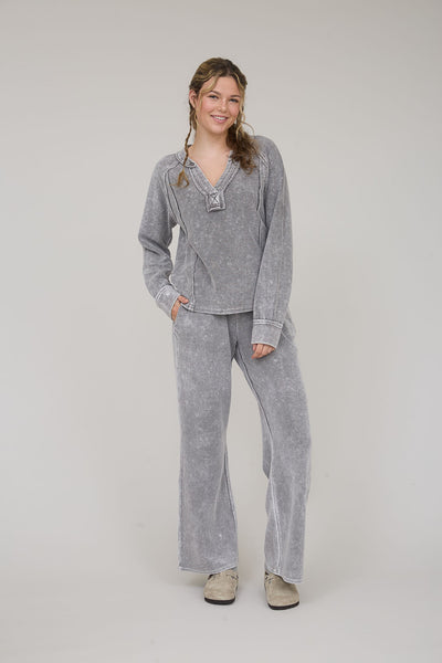 in no rush washed high waist lounge pants | charcoal