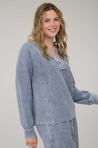 in no rush washed rib top | indigo blue