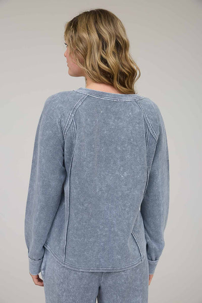 in no rush washed rib top | indigo blue