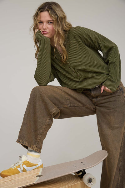 take your turn ribbed henley top | olive