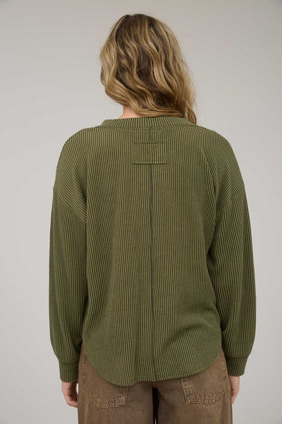 take your turn ribbed henley top | olive
