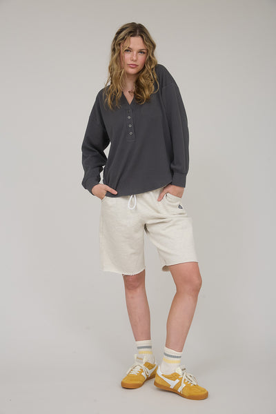 take your turn ribbed henley top | charcoal