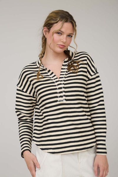 on the right path striped knit top | black + white