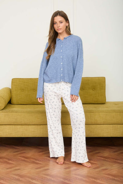 decked in delight button down knit cardigan | dusty blue