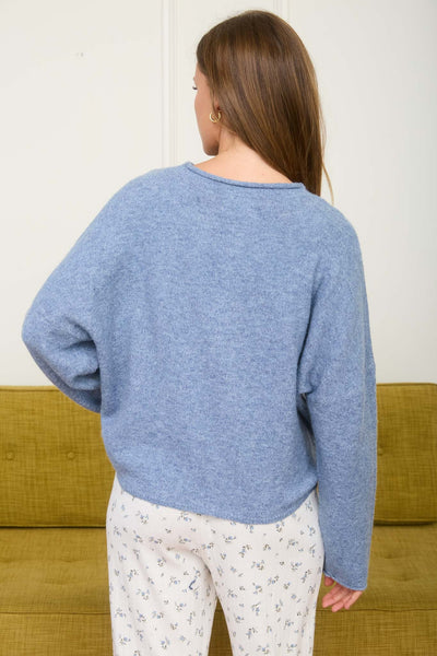 decked in delight button down knit cardigan | dusty blue