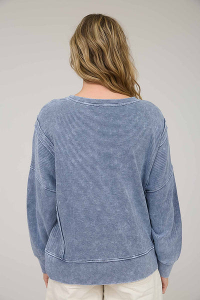 welcome back washed exposed seam pullover | denim