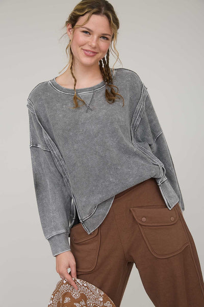 welcome back washed exposed seam pullover | charcoal