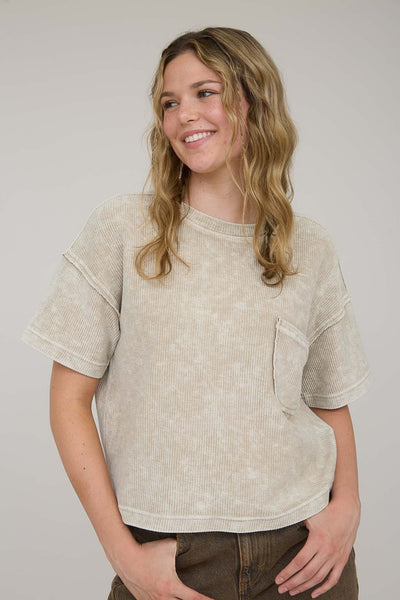 always in rotation washed ribbed top | khaki