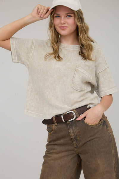 always in rotation washed ribbed top | khaki