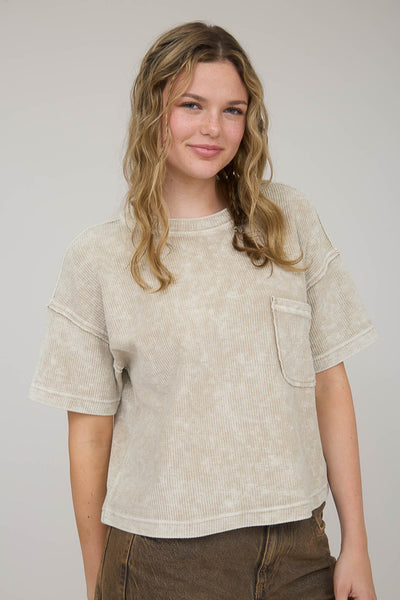 always in rotation washed ribbed top | khaki