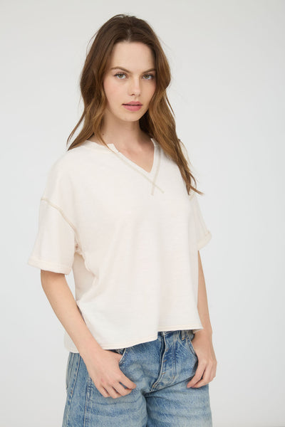 let it all unfold contrast stitch knit top | cream