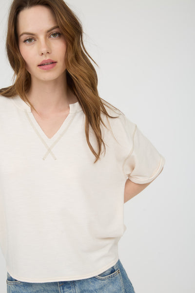 let it all unfold contrast stitch knit top | cream