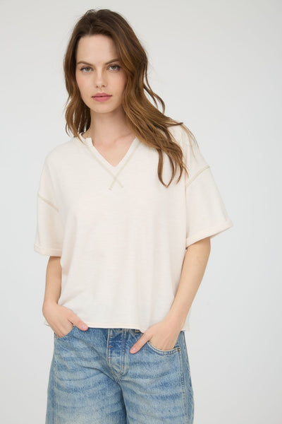 let it all unfold contrast stitch knit top | cream