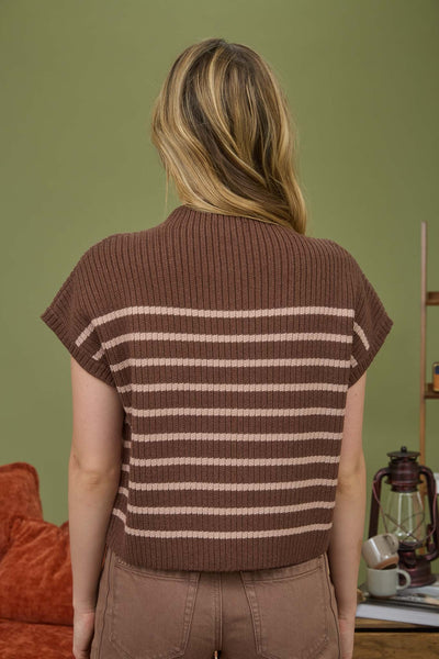 trust your intuition striped sleeveless sweater | chocolate brown
