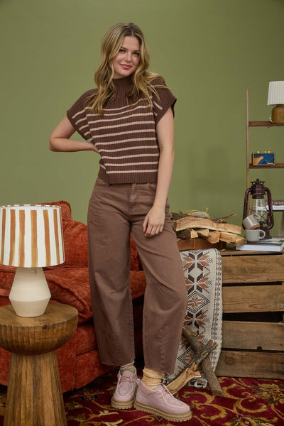 trust your intuition striped sleeveless sweater | chocolate brown