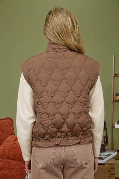 into the groove tie detail quilted puffer vest | brown