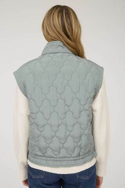 into the groove tie detail quilted puffer vest | dusty sage
