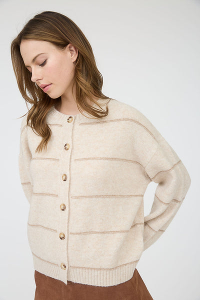 daily delight striped button down cardigan | oatmeal